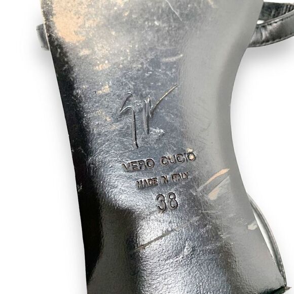 Giuseppe Zanotti Italian Black Leather Gold Metal Women’s Sandals Sz 38 (7.5 US) - Picture 7 of 8